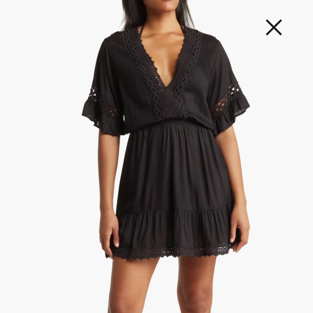 Boho Me Black Crochet Lace Trim Cover-Up Tunic